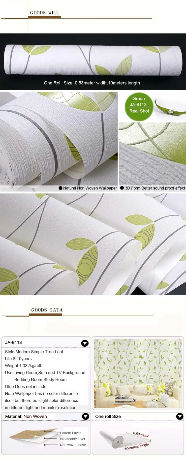 3d современные обои для дома Зеленые обои с видом листьев для стен нетканые обои рулонный фон обои для спальни декоративные