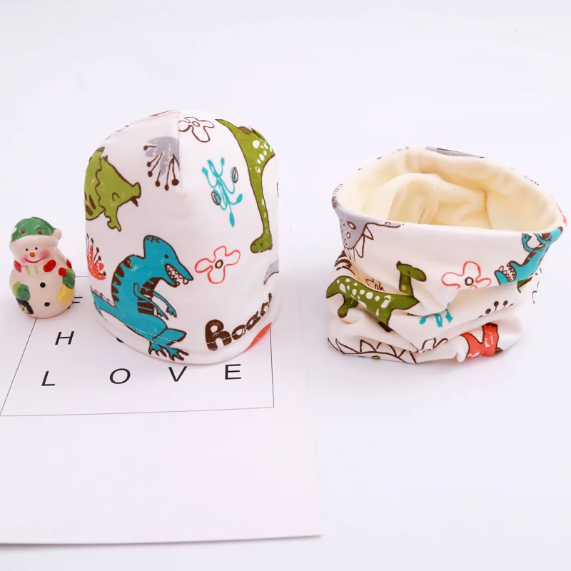 Детская шапочка с принтом, шарф, комплект из двух предметов для мальчиков и девочек, шапка с надписью «love mompapa», костюмы с воротником, детская весенне-осенняя одежда, аксессуары, шапка - Цвет: plush15