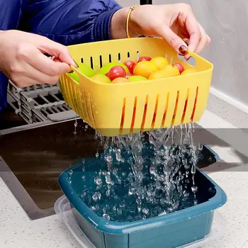 

LanLan Double Tier Storage Box with Lid Household Refrigerator Fruit Vegetable Drain Basket