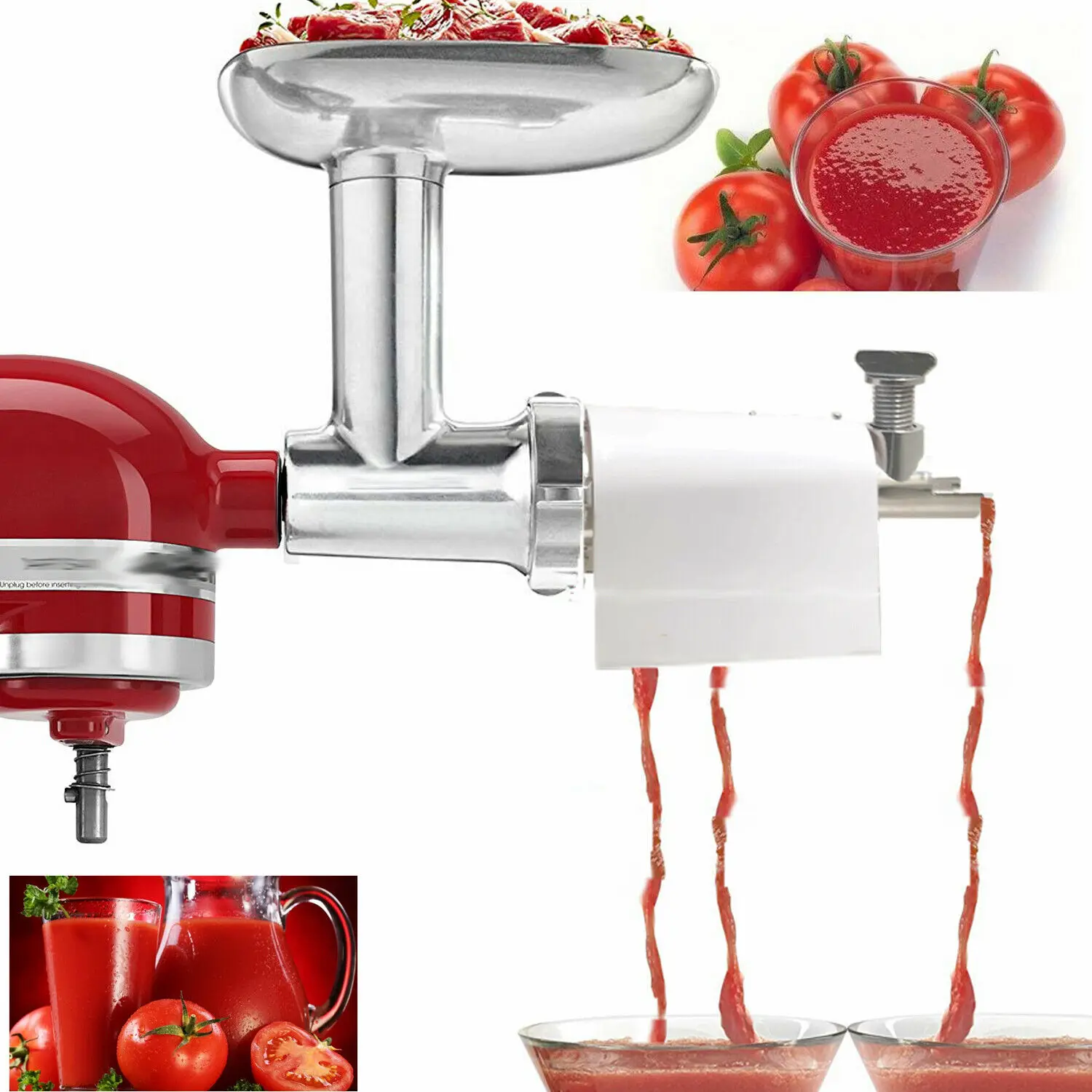 KENOME Metal Food Grinder Attachment for KitchenAid Stand Mixers Includes 2  Sausage Stuffer Tubes, Durable Meat Grinder Attachment for KitchenAid,  Silver, (Stand mixer is not included) 