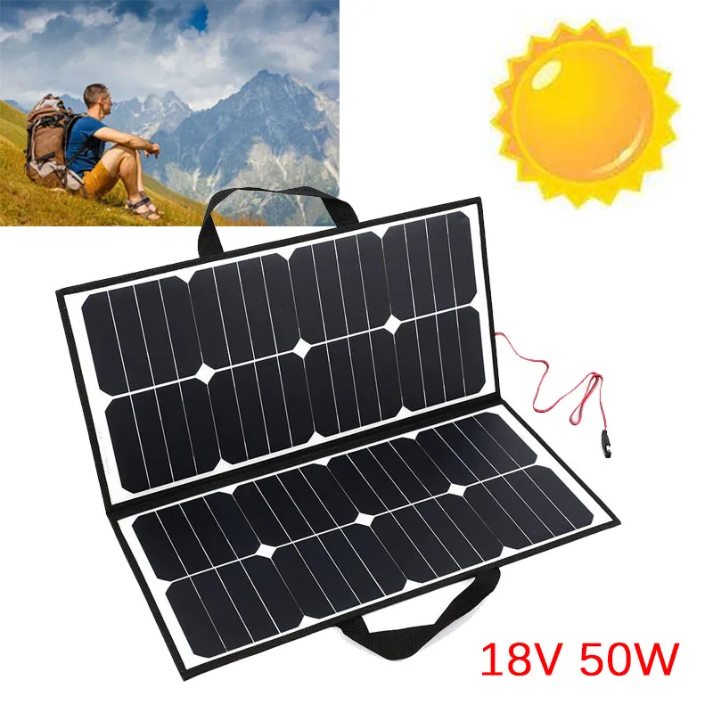 BCMaster портативная 50W 18V панель солнечной батареи для туризма Водонепроницаемая складная солнечная панель питания зарядное устройство для лодок/вне двери кемпинга