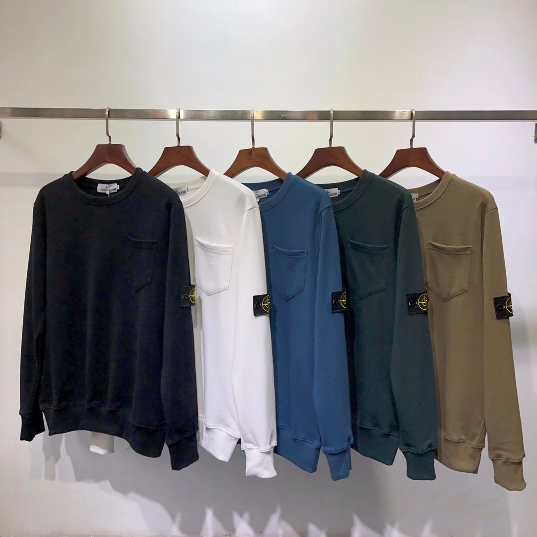 

2021 Spring STONE IS LAND Embroidered Armbands Head Pullovers Round Neck Pocket Sweatshirt Men and Women Sweatshirts