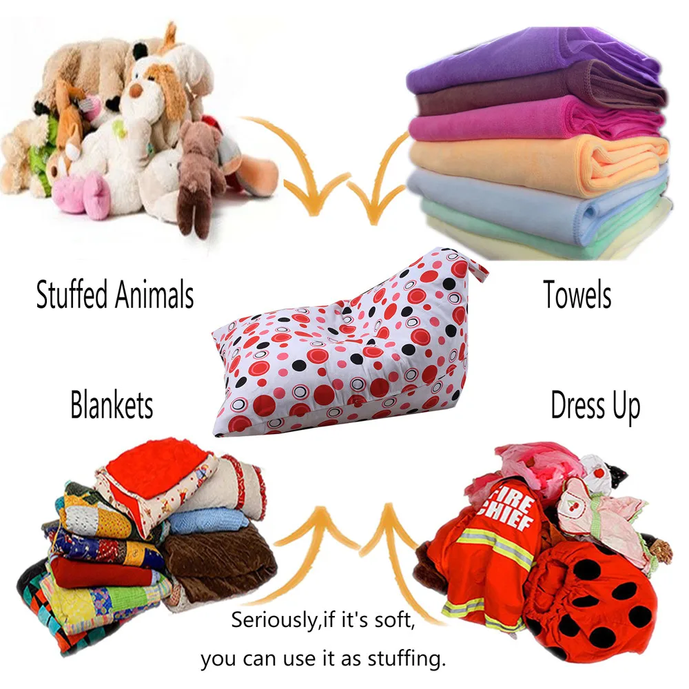 HSU Kids Stuffed Animal Plush Toy Storage Bean Bag Soft Pouch Stripe Fabric Chair Foldable Desktop Storage Sundries Storage Box