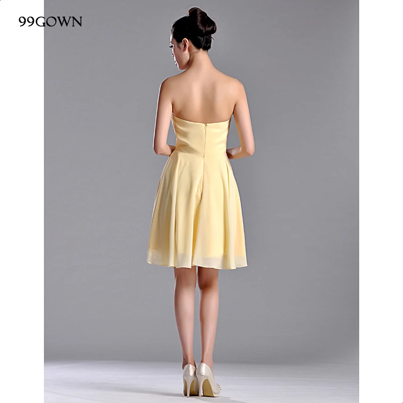 99GOWN, свадебное платье для женщин, простое желтое шифоновое мини платье с открытыми плечами, расшитое бисером и блестками для подружки невесты