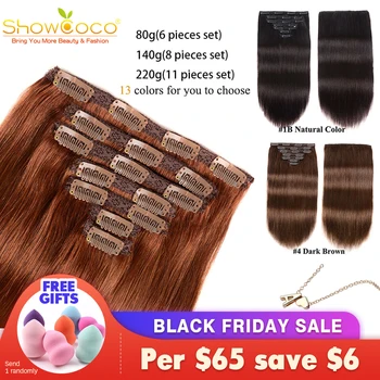 

Natural Hair Clip Ins Machine-Made Remy Human Hair Clips With Lace 80 140 220g Silky Straight Showcoco Clip In Hair