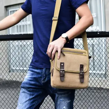 

Canvas Pouch Adjustable Buckle Tablet Crossbody Outdoor Activities Multi Pockets Messenger Bag Large Capacity Shoulder Bag Men