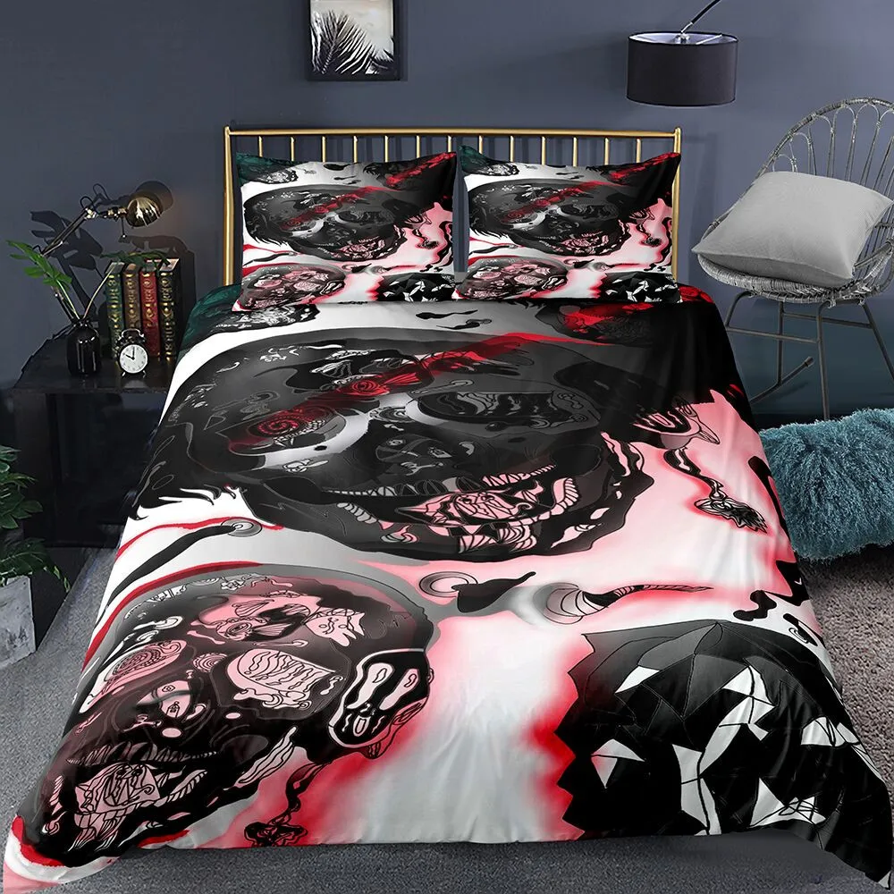 

Fanaijia Skull Print Duvet Cover Set King Size Bedding Sets Design Quilt Cover with Pillowcase Bed Set