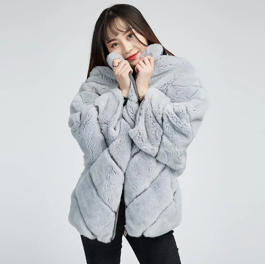 light gray 4XL размера плюс fuax меховые пальто женские толстые теплые стеганые меховые пальто стоячий воротник теплые красочные меховые куртки F106 - Цвет: light gray