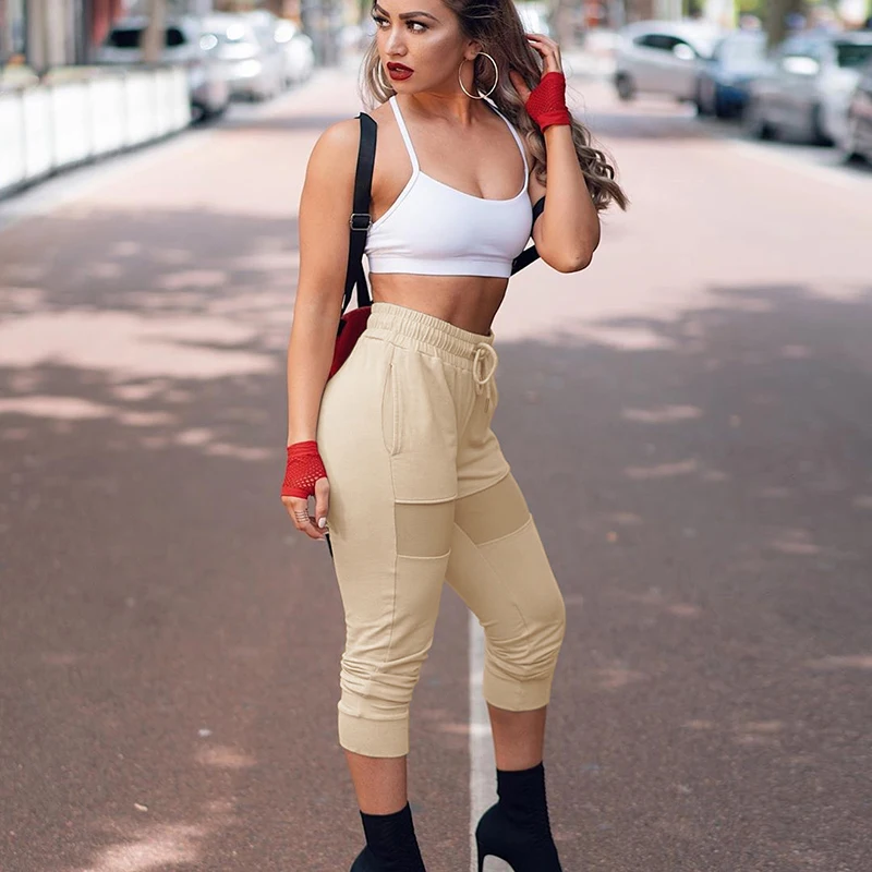 

Sweatpants 2019ins Explosion Models Europe And The Women Autumn Mesh Street Stitching Solid Color Lacing Casual Pants Trouser