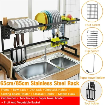 

2 Tier Multi-use Stainless Steel Dishes Rack Dual Sink Drain Rack Adjustable Kitchen Organizer Rack Dish Shelf Drying Rack