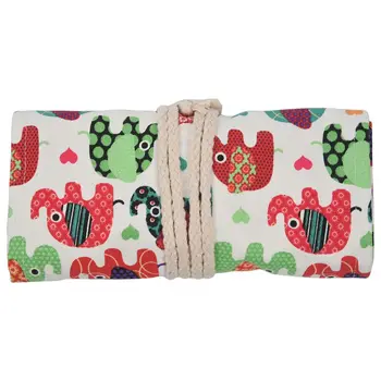 

School Canvas Roll Pouch Pen Storage pecncil box 48 Holes elephant,Multicolor