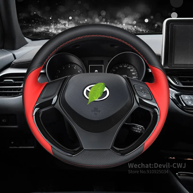 

For toyota chr steering wheel cover leather hand stitching 2018 2020 models Premium leather Grip Cover car accessories