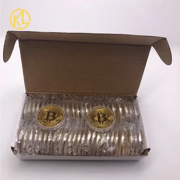 

50pcs/Lot 40mm Gold Bitcoin Coin with Acrylic Square Case Litecoin Eth XRP Cryptocurrency Metal coin