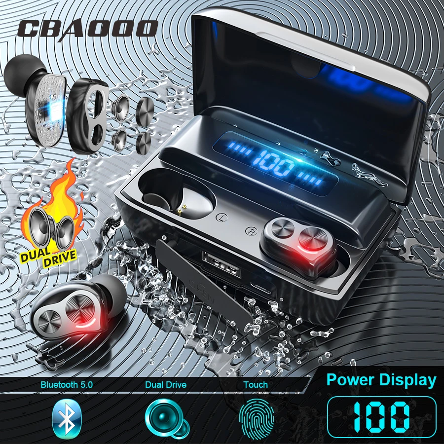 CBAOOO DT 05S Dual Drive Bluetooth Earphone V5 0 Bass Headphone Wireless Headset Noise Reduction Touch Control Earbuds 2500mah