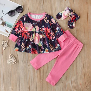 

Child Toddler Kids Girls Outfits Clothes Long Sleeve T shirt Flower Tops Dress Pink Pants Clothes Sets 0-4Y