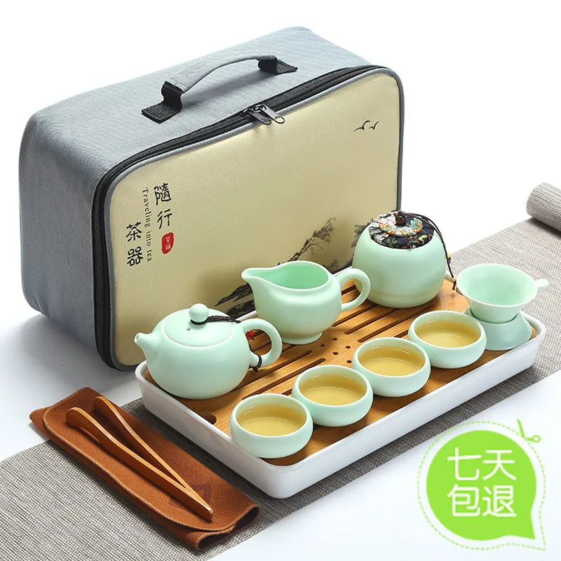 Качественный дорожный чайный набор кунг-фу чайник чашки gaiwan infuser chahai портативная коробка cozies деревянный бамбуковый поднос китайский чайный церемониальный набор