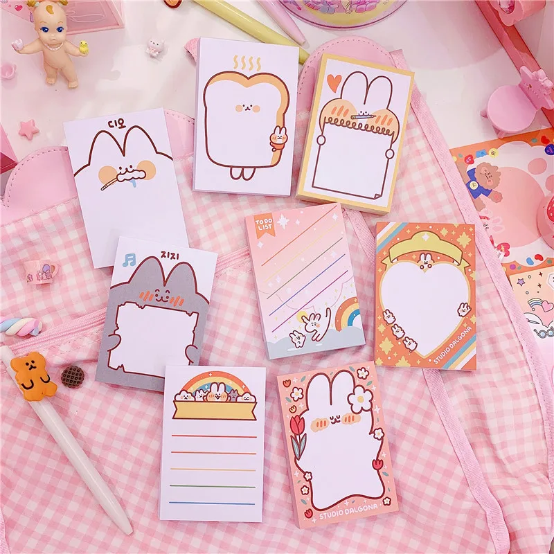 50 шт./упак. Mini Kawaii Rabbit Memopads notas Not sticky для студентов и офисных работников 6*9