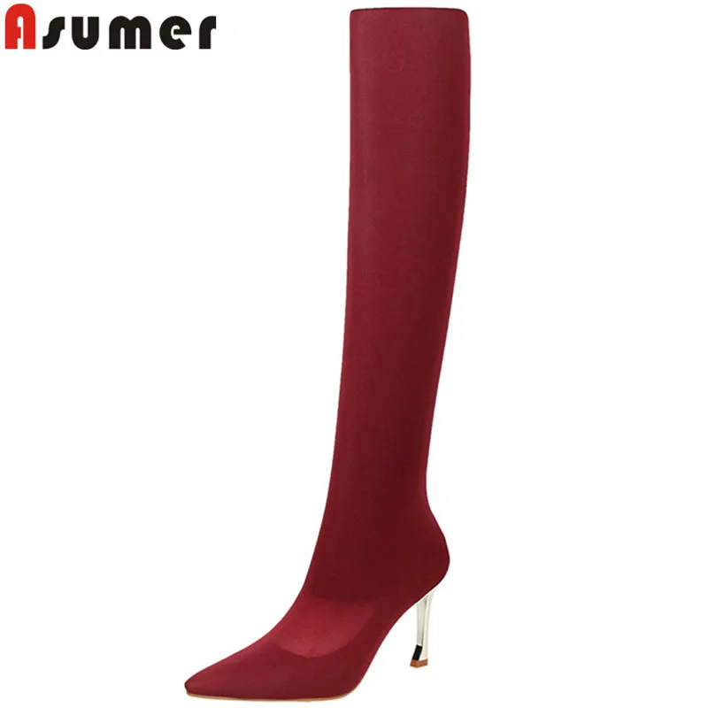 

Asumer size 34-40 fashion over the knee boots pointed toe slip on stretch boots high heels prom spring autumn ladies prom boots