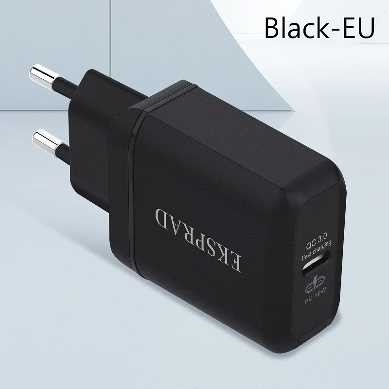 EKSPRAD PD зарядное устройство 18 Вт QC3.0 usb type C быстрое зарядное устройство для iPhone 11 11Pro X Xs 8 Xiaomi samsung Phone USB C PD зарядное устройство US/EU - Тип штекера: Black EU PLUG