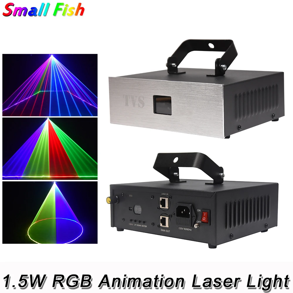 1.5W RGB 3IN1 Animation Laser Light DMX 512 Controller Laser Line Scanner Stage Lighting Effect Laser Projector For DJ Bar Disco