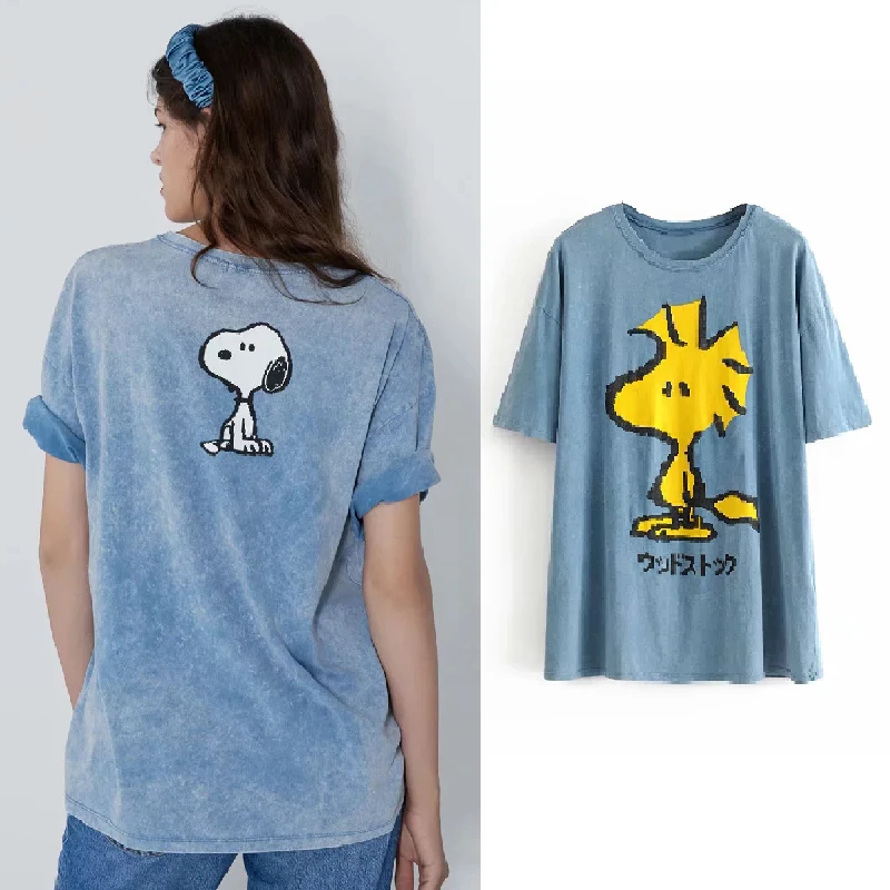 

Summer 2019 Blue T Shirt O-neck Women Clotheing Print Clothes Regular tops Graphic Shirt Streetwear Dog printing Cotton Tee
