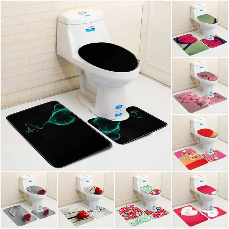 Домашний коврик Toliet, фланелевый, с принтом, нескользящий, чехол для унитаза, сиденье, с рисунком в виде темы любви, мягкий коврик для ванной комнаты, напольный коврик