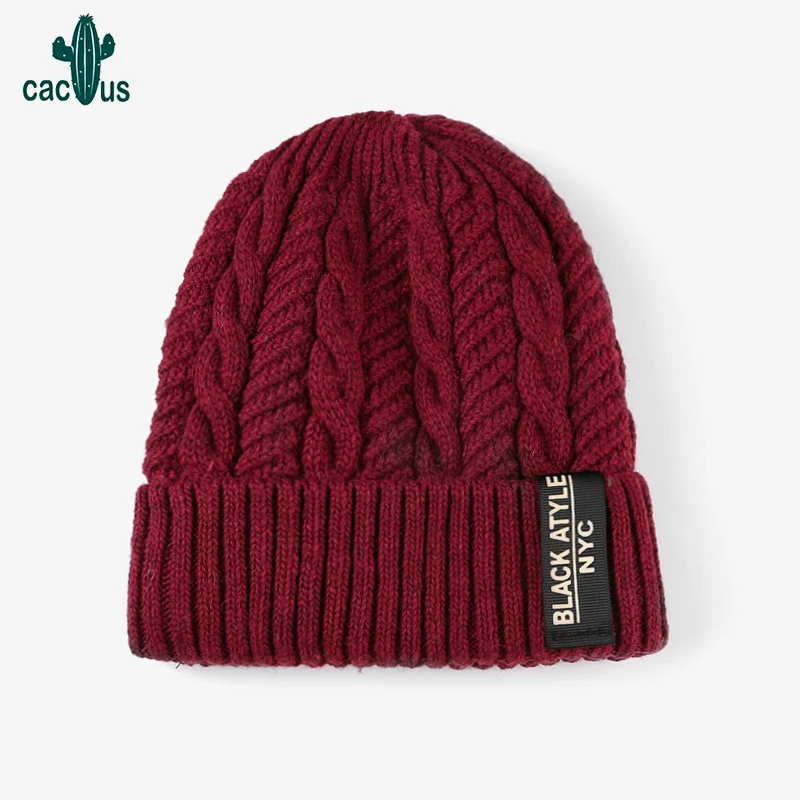 

Winter Hat for Men and Women Solid Thickened Knit Hats Beanies Warm Hat Soft Letter Patch Double-layer plush wool Ski Cap