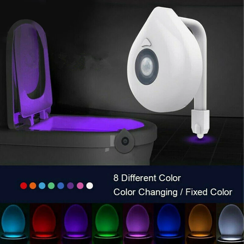 8 Colors Changing Toilet Bowl Night Light Motion Sensor LED Waterproof Bathroom Light Battery
