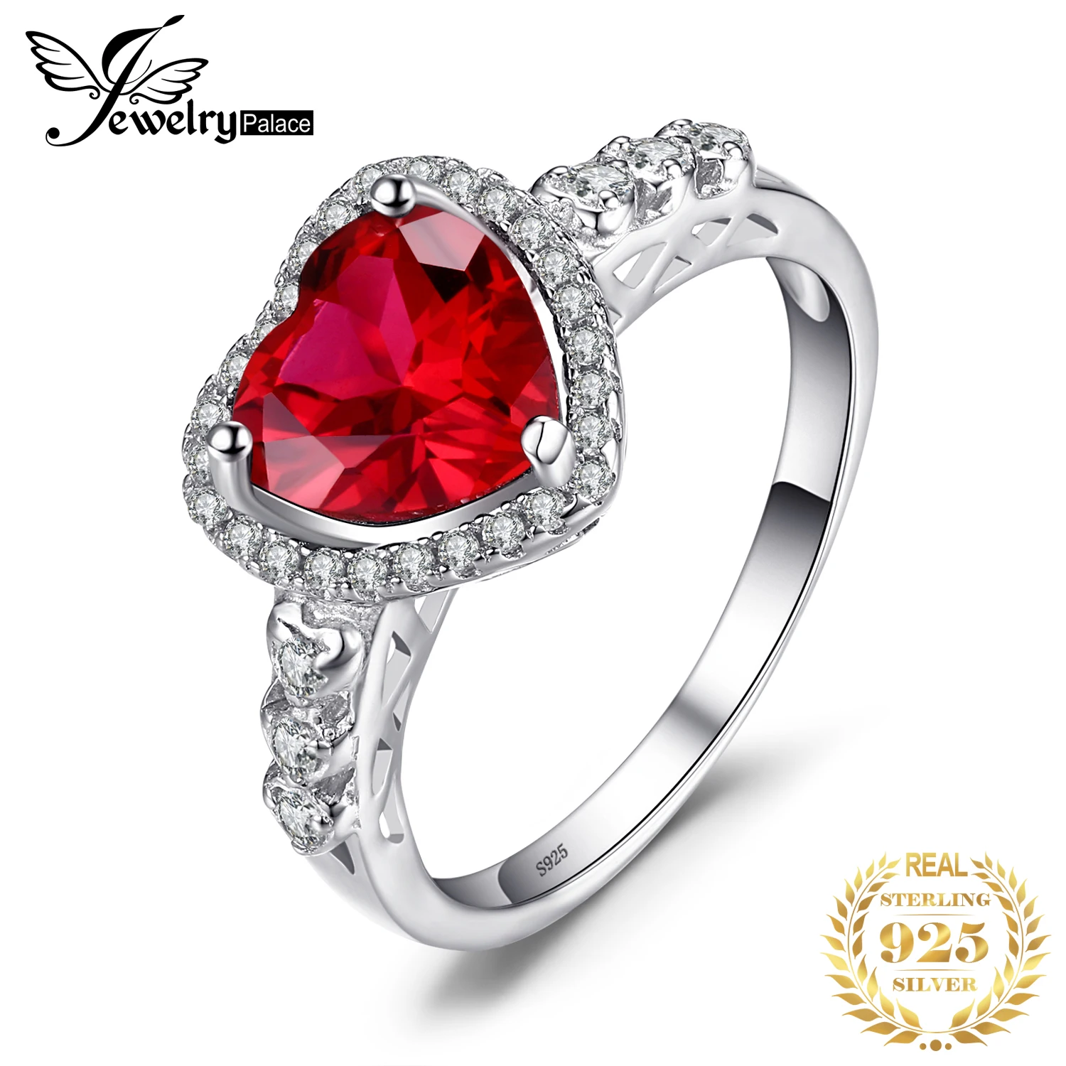 Jewelrypalace Сердце океана 2.7ct создан красный рубин любовь навсегда Halo обещание кольцо стерлингового серебра 925 Свадебные украшения для Для женщин