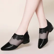 new summer sandals Pointed Elegant Women shoes Black Lace Ankle Flower low Heel zipper flowers casual sandals