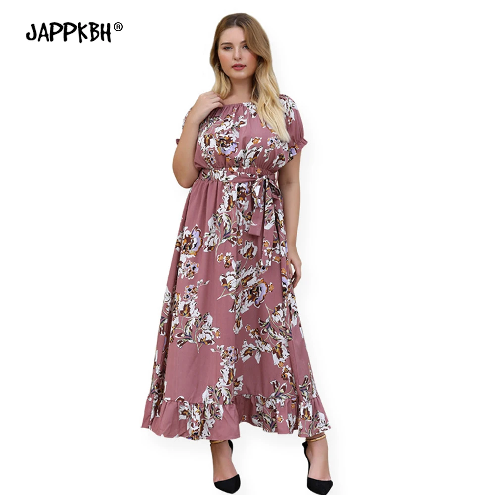 

Spring Summer Dress Women 2020 Casual Plus Size Slim A Line Floral Print Maxi Dresses Elegant Sexy Sashes Long Beach Party Dress