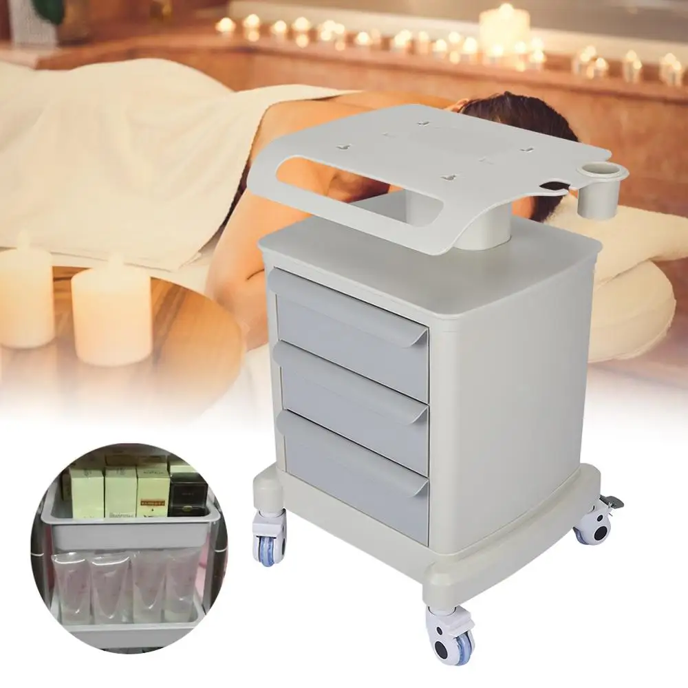 

Three-layer Beauty Salon ABS Trolley Cart Shelf Drawer Rolling Wheel Stand Storage Rack Hairdresser Styling Tool Tattoos Supply