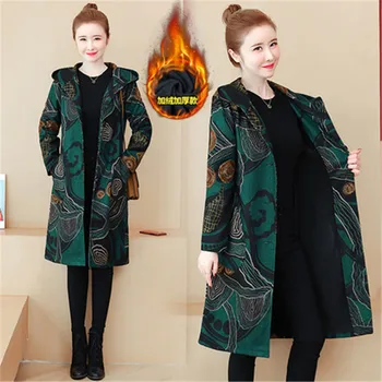 

2020 New fashion Windbreaker Women Winter Jackets Plus Velvet Thickening Long section Retro Hooded Cotton Coat xa295