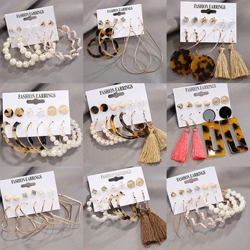 

Women Earrings Set 6 Pairs/Set Fashion Simulated Pearl Acrylic Tassel Drop Earring Set Jewelry Accessories Wholesale