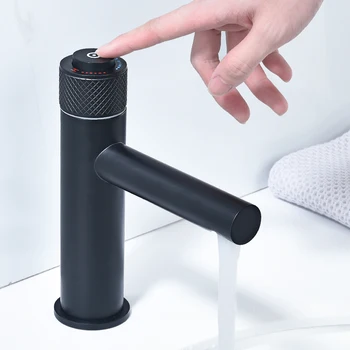 

Knurling Handle Push-Button Faucet Bathroom Hot Cold Mixer Gold Black Chrome Antique Copper Brass Wash Basin Faucet Deck Mounted