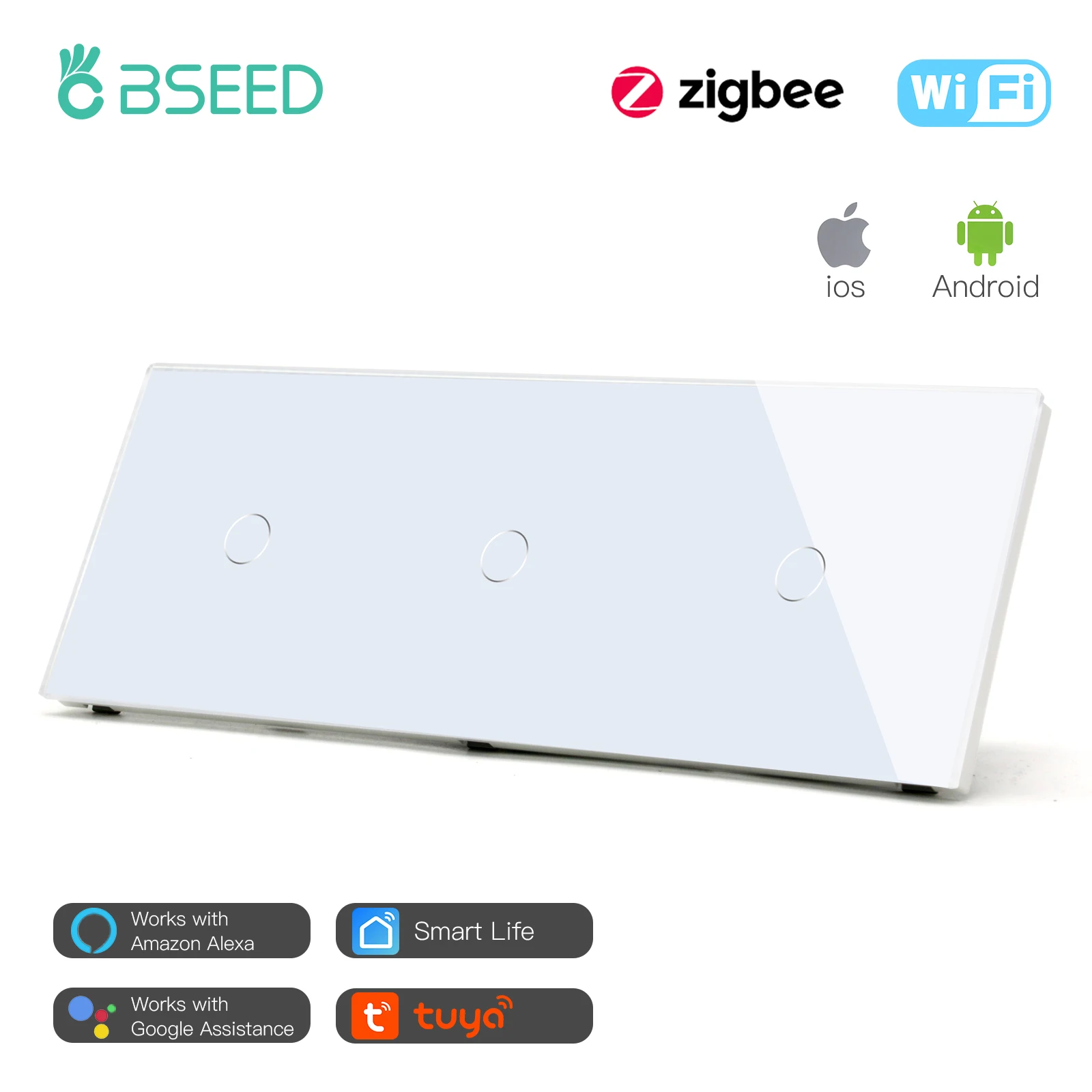 Bseed Novo Zigbee Inteligente ue Único Vivo Gang 228 mm Interruptor de Luz Toque Painel Vidro Inteligente Interruptores Alexa Vida Inteligente Compatível