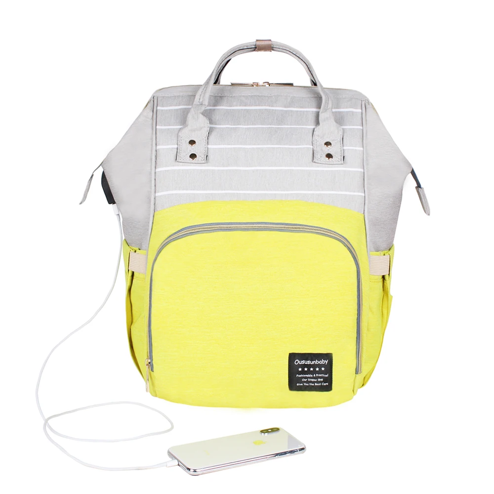 Yellow Grey Mix USB 40 цветов, Большая вместительная сумка для подгузников для мам, сумки для кормящих детей, рюкзаки для путешествий, женская модная сумка для ухода за ребенком - Цвет: Yellow Grey Mix USB