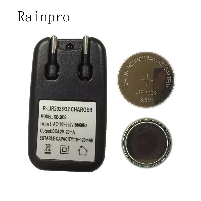 Rainpro 1 компл./лот(2 шт LIR2032+ 1 шт зарядное устройство) 3,6 В перезаряжаемая литиевая батарея