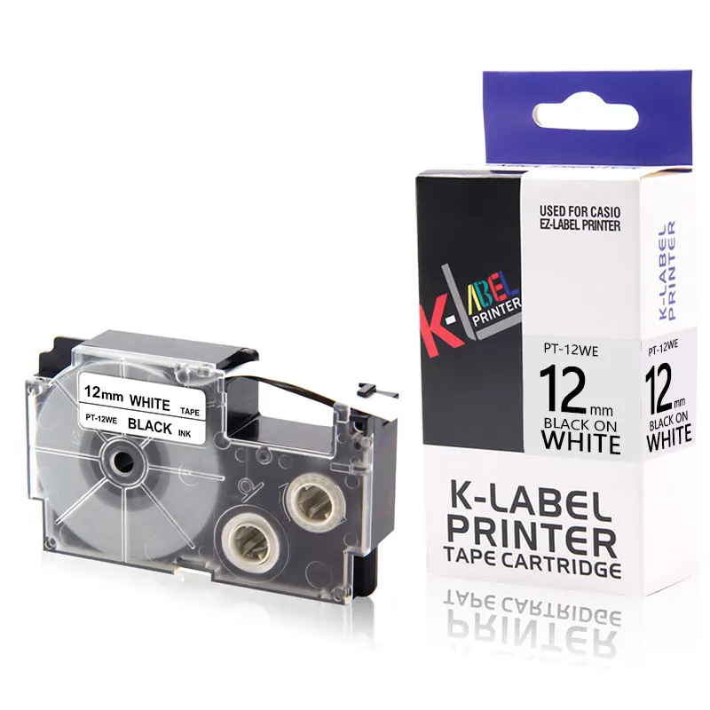 Great quality Compatible for Casio Tape 12mm BLACK on WHITE Label  XR-12WE1 