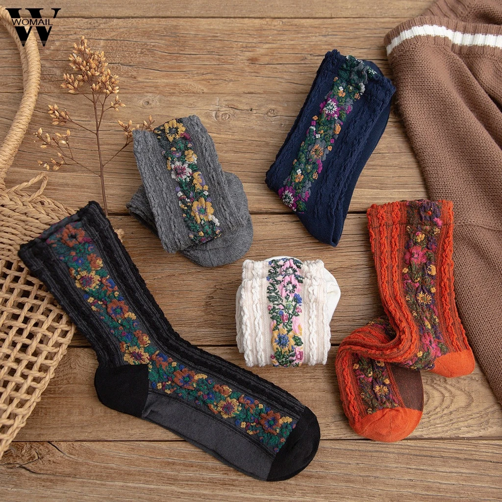 Новинка; хлопковые лоскутные носки; 1 пара; модные мягкие креативные ретро-чулки с маленькими цветочками; повседневные домашние теплые удобные