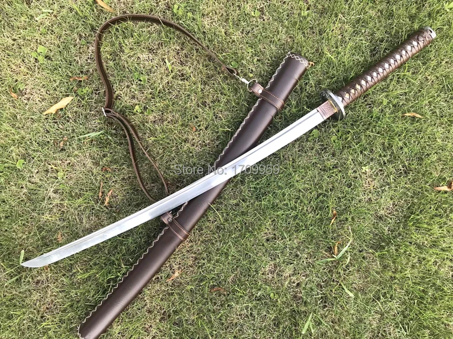 High Performance Full Tang Spring Steel Sharp Japanese Samurai Sword Katana Carry Handy Leather Saya Outdoors Battle Knife Saber