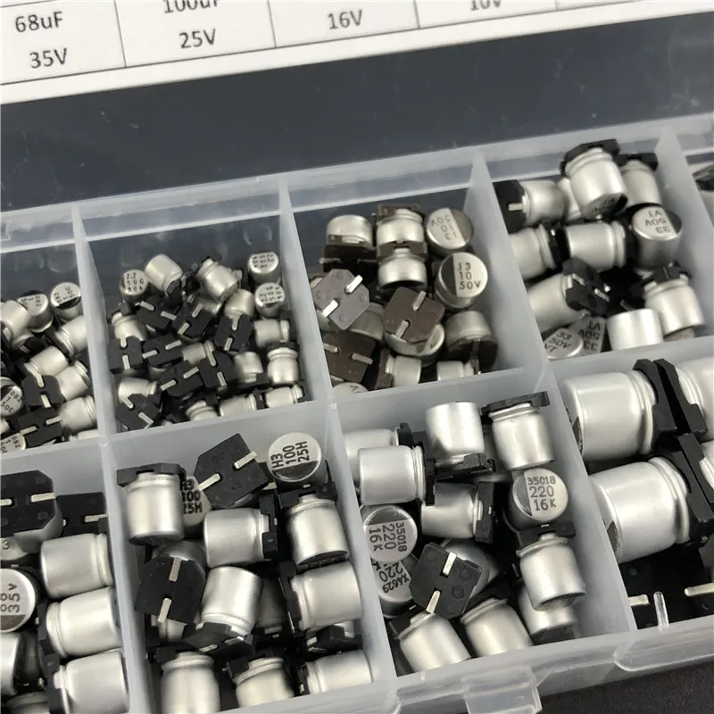 Skup 10 wartości 200 sztuk SMD zestaw mieszanych kondensatorów elektrolitycznych 10V ~ 50V 1uF ~ 470uF ze schowkiem