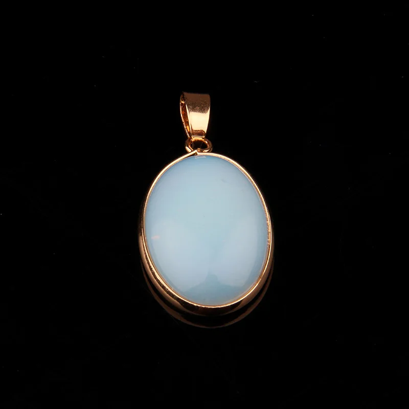 Egg opal Натуральный камень подвеска-агат Овальный Форма Кулоны из нержавеющей стали для самостоятельного изготовления ювелирных изделий Цепочки и ожерелья Аксессуары Размеры 3,6*1,9*0,7 см - Окраска металла: Egg opal
