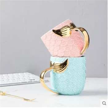 

Creative Gold Mermaid Coffee Mug Ceramic Morning Milk Cup Travel Tea Cup Christms Gift For Girlfriend Tableware Home Decor WJ826