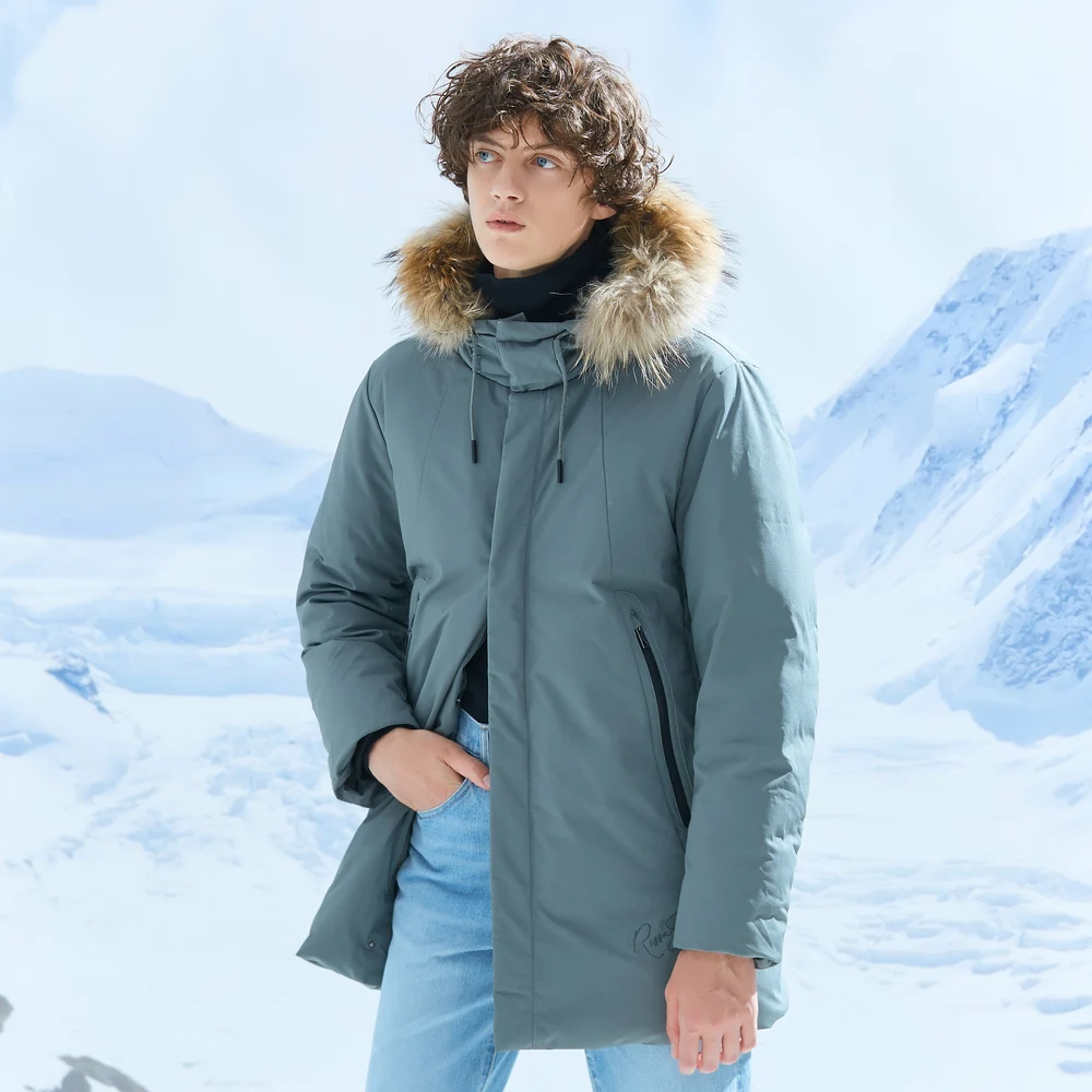 Skup Metersbonwe męska parki gruba puchowa kurtka znosić średniej długości płaszcz z kaczego puchu ciepłe wspinaczka parki ubrania płaszcz na śnieg