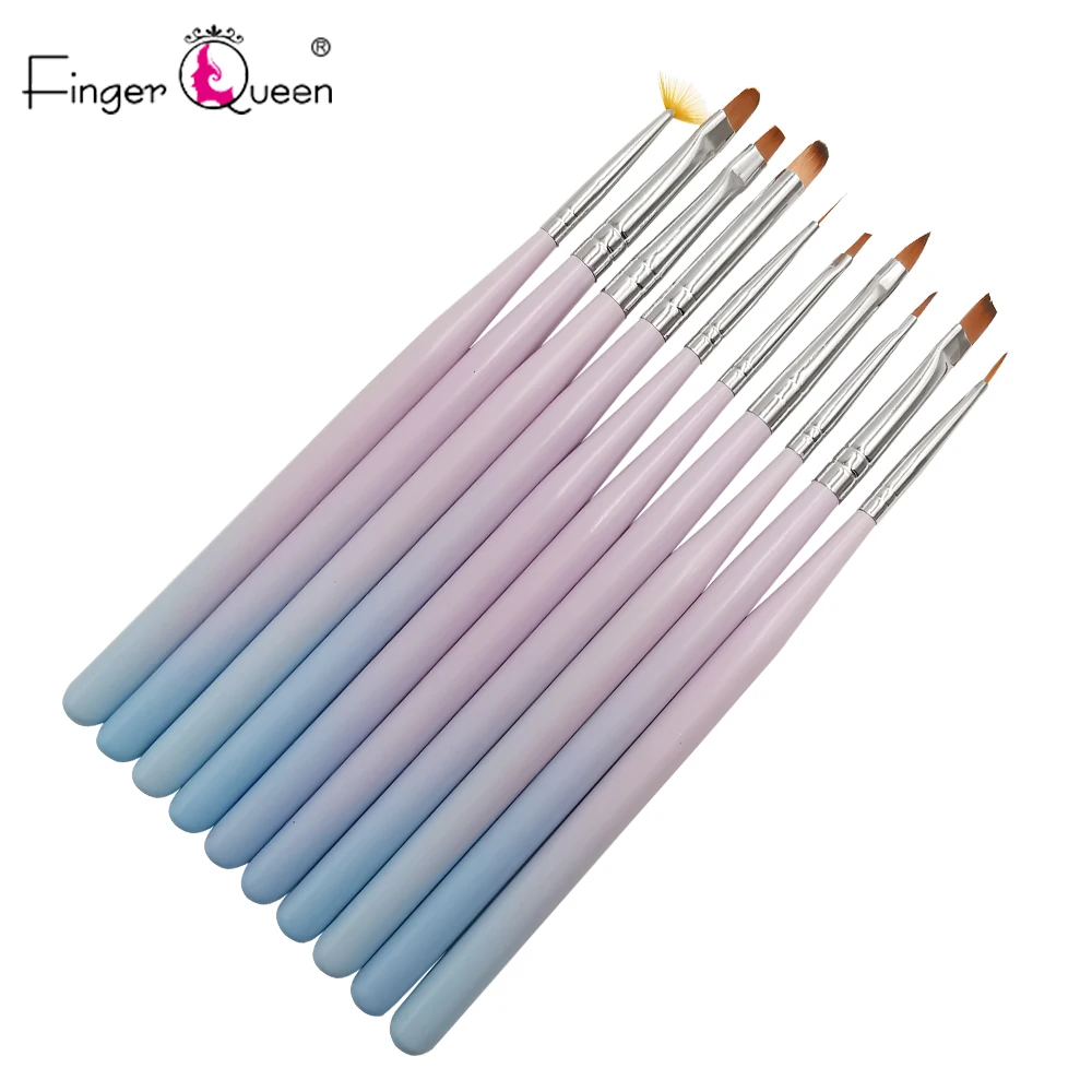New 10Pcs/set The Color Bar Acrylic Cosmetic Pen Nail Art Brush UV Gel Carving Pen Brush Liquid Powder DIY Nail Drawing