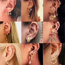 EN модный металлический Комплект сережек для женщин Женский Золотой Кристалл в виде ракушки Звезда карта крест маленькие шпильки индивидуальность креативные ювелирные изделия подарок