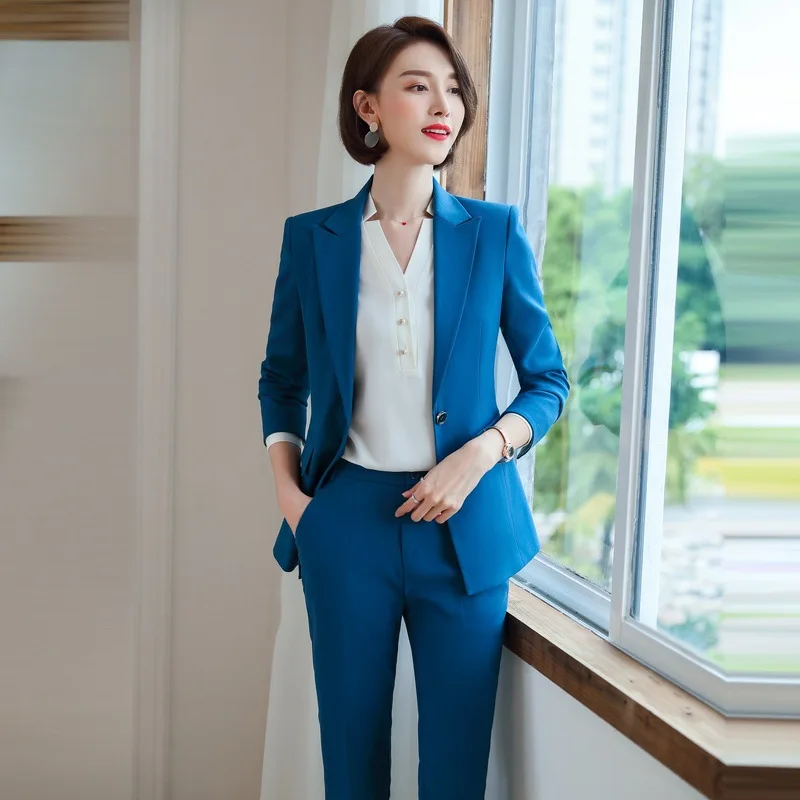 

Ladies suit autumn and winter new fashion single buckle casual professional wear trousers set two sets of women's clothing