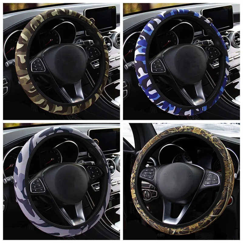 

36-38cm Car Steering Wheel Cover Breathable Protector Anti Slip Steering Covers Black Suitable Camouflage Interior Accessories