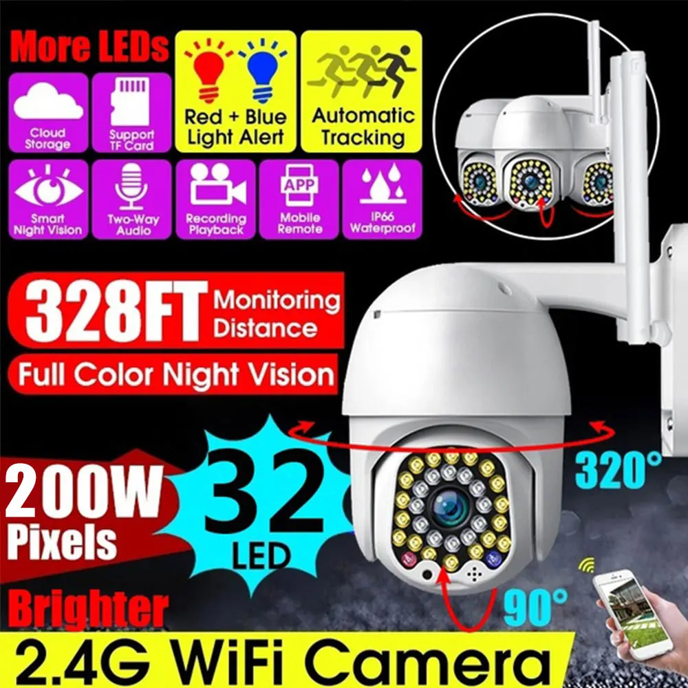 

NEW 32LED IP66 Wifi Security Camera Auto Tracking/Two-Way Audio/Motion Detection Voice Recorder Network 2 Antennas